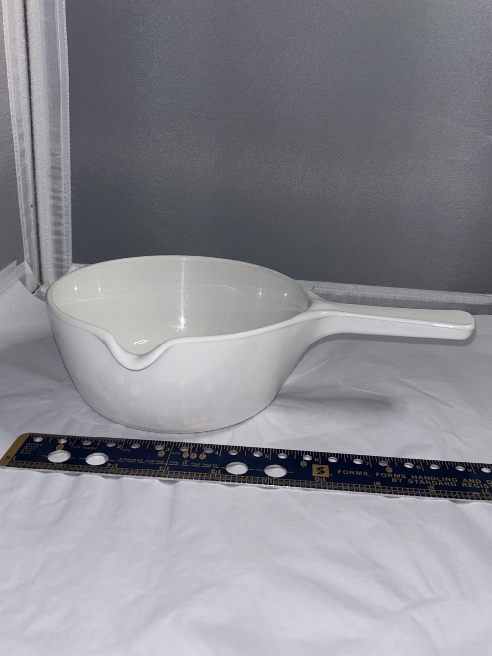 White Corningware Saucepan with Pour Spout and Handle
